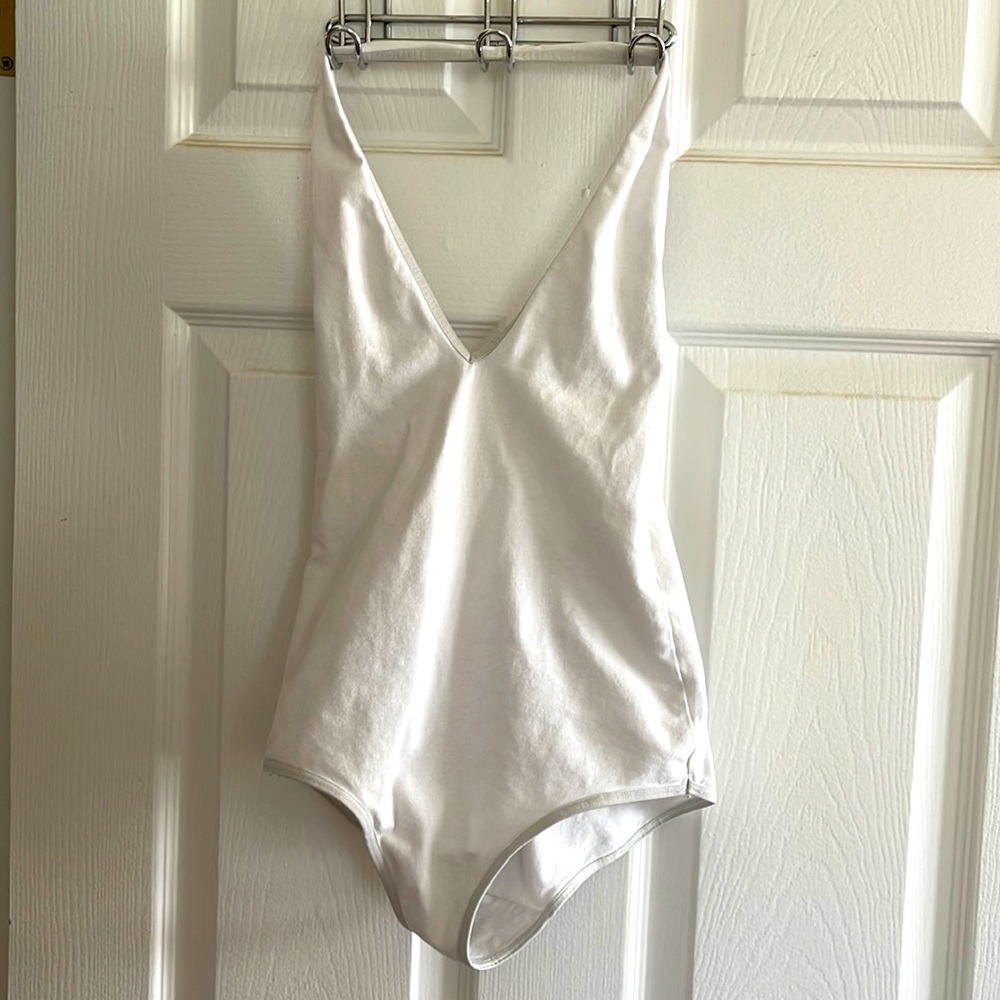 American apparel White halter body suit with low back